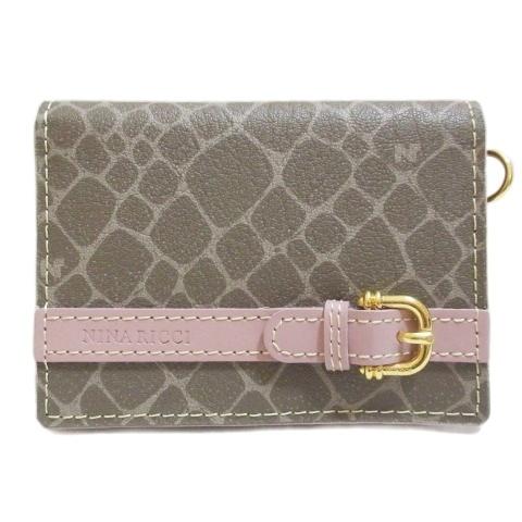 ニナリッチ NINA RICCI パスケース カードケース 二つ折り ジラフ柄 ベルトデザイン ブラ...