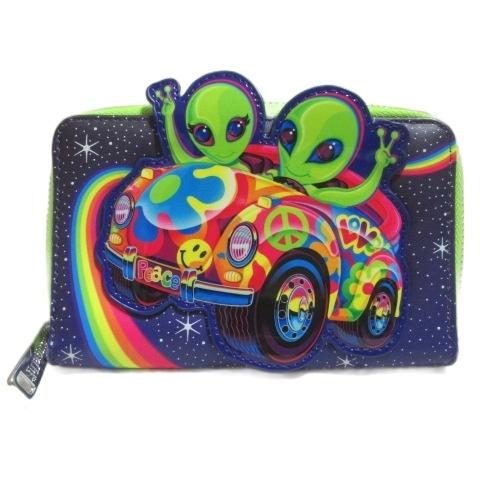 Loungefly リサフランク 財布 二つ折り 小銭入れなし 宇宙柄 エイリアン 蓄光 ラウンドフ...