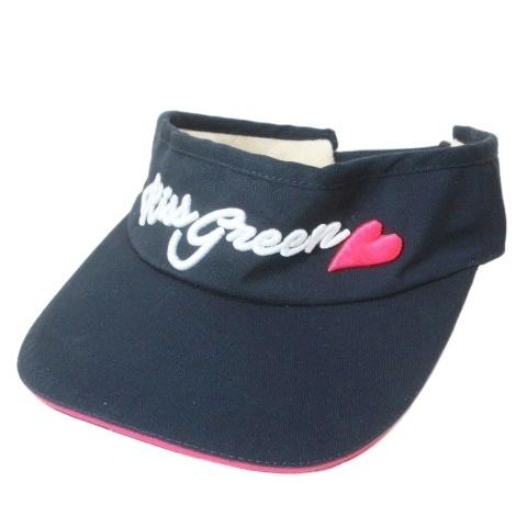未使用品 キスオンザグリーン サンバイザー 帽子 ゴルフウェア ロゴ ハート フリーサイズ 紺 ネイ...