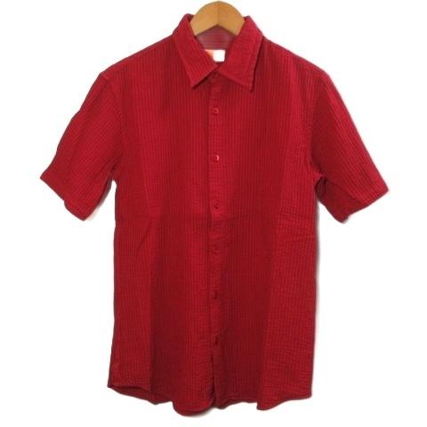 イージーバイゼニア EZ by Zegna シャツ ピンタック 半袖 染料染め 無地 M 赤 レッド...