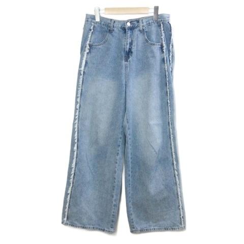 ジャバ Java サイドフリンジワイドデニム パンツ ジーンズ インディゴ L 青 ブルー jv12...