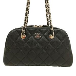 シャネル CHANEL チェーン クラッチ シャイニー グレインド カーフスキン ブラック キャビアスキン ハンドバッグ 美品 ☆AA☆ レディース