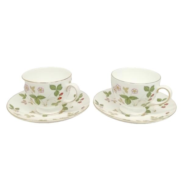 ウェッジウッド WEDGWOOD ワイルドストロベリー カップ＆ソーサー ティーカップ 黒壺 2客セ...