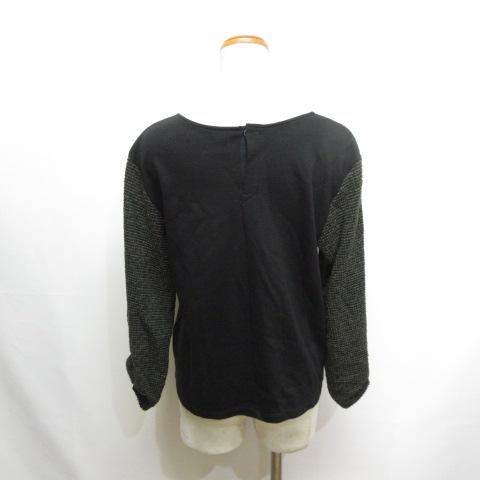 ポームリシュ Palm Riche 七分袖 カットソー M 黒 ブラック 異素材切替え 日本製 レデ...