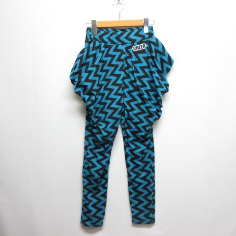 チアー CHEER ダンス フィットネス 総柄 パンツ M ブルー ウエストゴム レディース