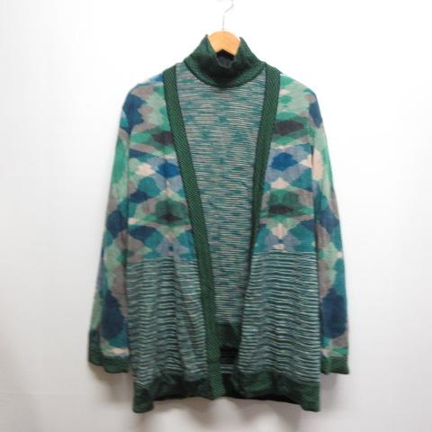 ミッソーニ MISSONI ウール アンサンブル ニット 総柄 44 グリーン系 長袖カーディガン ...