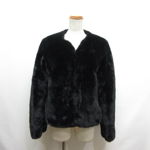 エプローブ Eprouve フェイクファー ショート コート M 黒 ブラック ジャケット 裏地付き...