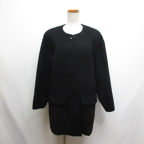 ヴァレ VaLLee カシミヤ100％ ノーカラー コート 9 黒 ブラック 裏地付き レディース