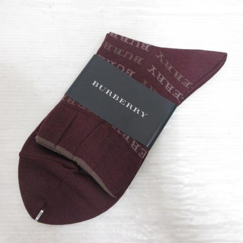 未使用品 バーバリー BURBERRY 靴下 ソックス ロゴ クルー丈 23-24 濃紫 ワインレッ...