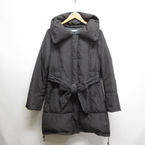 プロフィール PROFILE ダウン コート ウエストリボン 38 黒 ブラック 裏地付き レディー...