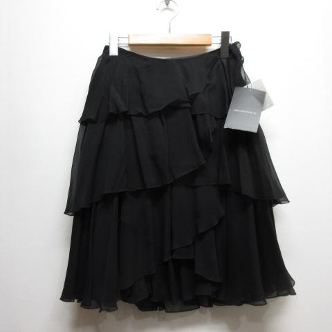 未使用品 ノーベスパジオ NOVESPAZIO シルク シフォン ティアード スカート 38 黒 ブ...