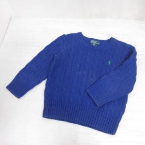 ポロ バイ ラルフローレン Polo by Ralph Lauren 子供服 コットン ケーブル ニット セーター 3/3T 青 ブルー ポニー刺繍 ☆AA★ キッズ