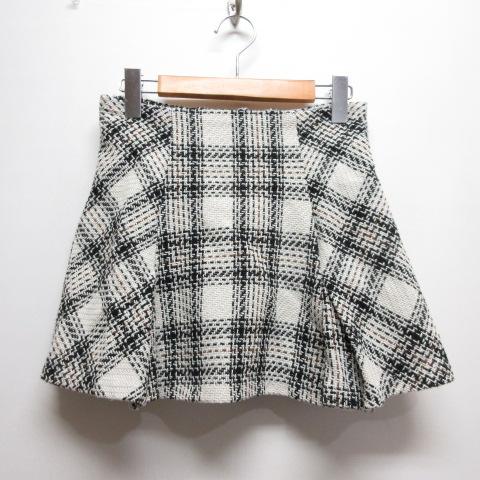 グレイル GRL インパン裏地付き ツイード チェック ミニ スカート L オフホワイト×黒 tu8...
