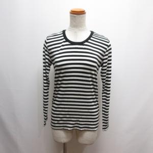 ナチュラルビューティーベーシック NATURAL BEAUTY BASIC ボーダー 長袖 カットソー Tシャツ M オフホワイト×黒 クルーネック 首元ゴム