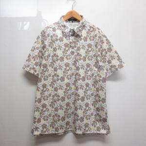 ツアーディビジョン Tourdivision ヒマラヤ 美品 ゴルフウェア 半袖 ポロシャツ M 白×茶 花柄 ポリエステル メンズ