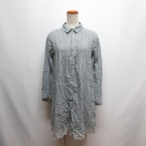 オリーブデオリーブ OLIVE des OLIVE ストライプ柄 長袖 シャツ ワンピース グレー ヒッコリー柄 裾刺繍 ピンタック レディース