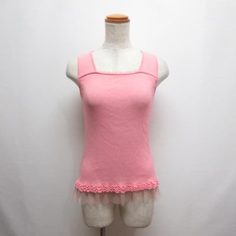ミラショーン mila schon 美品 ノースリーブ リブ カットソー 40 ピンク チュール装飾...