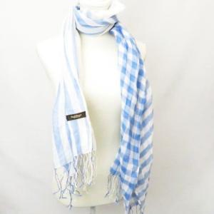 【中古】ポールスチュアート PAUL STUART ボーダー ストライプ ギンガムチェック バイカラー ストール 青 白 メンズ 【ベクトル 古着】