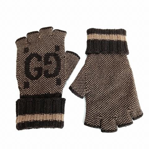 グッチ GUCCI カシミヤ フェインガーレス グローブ S  手袋 茶 ブラウン系 ☆AA★ メン...