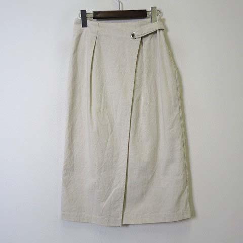 オゾック OZOC スカート ラップ風  麻 リネン ベルト 装飾 ミモレ丈 M 38 オフ白 アイ...