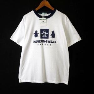 未使用品 マンシングウェア MUNSINGWEAR Tシャツ ロゴ プリント 配色 コットン 半袖 160 紺 白 ホワイト 紺 ジュニア タグ付 美品 キッズ｜vectorpremium