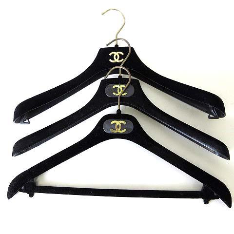 シャネル CHANEL ハンガー 3本 セット トップスハンガー ベロア ココマーク 黒 ブラック ...