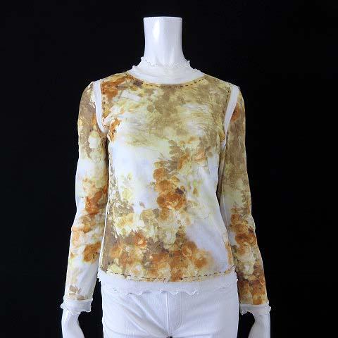 T.M. COLLECTION トップス カットソー シアー 切替 花柄 ステッチ ハイネック メロ...