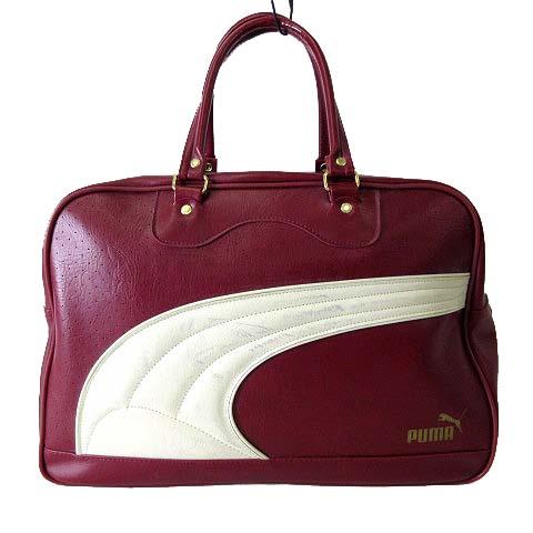 プーマ PUMA ヴィンテージ ボストンバッグ レザー レトロ柄 赤 レッド オフ白 かばん 鞄 カ...