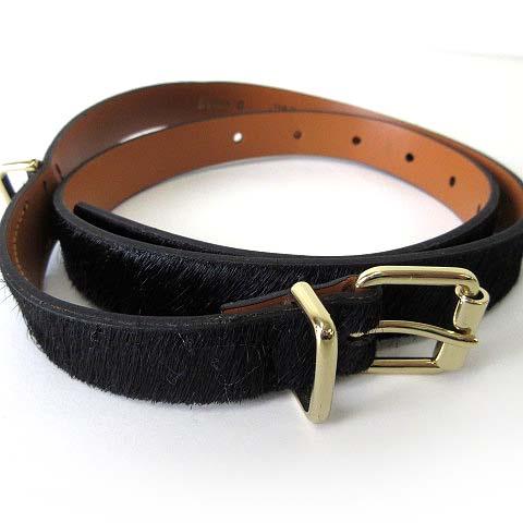 未使用品 メゾンボワネ MAISON BOINET フランス製 ベルト 本革 ハラコ レザー 黒 ブ...