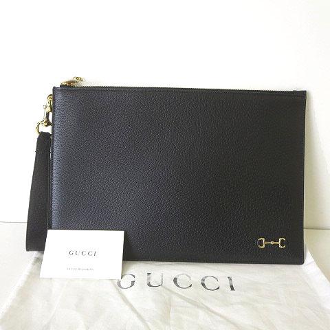 未使用品 グッチ GUCCI バッグ ホースビット レザー クラッチバッグ 700524 黒 ブラッ...