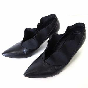 ファビオルスコーニ FABIO RUSCONI ブーティ パンプス 本革 レザー フリル ギャザー ゴム 35.5 黒 ブラック 23.0cm くつ 靴 シューズ