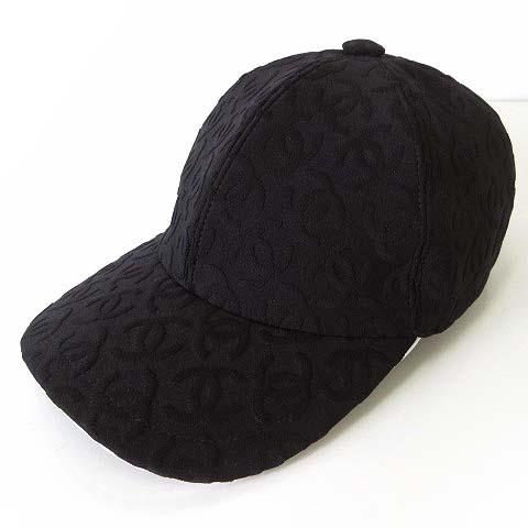 シャネル CHANEL 25SS キャップ 帽子 ココマーク ロゴ 総柄 シルク コットン F 黒 ...