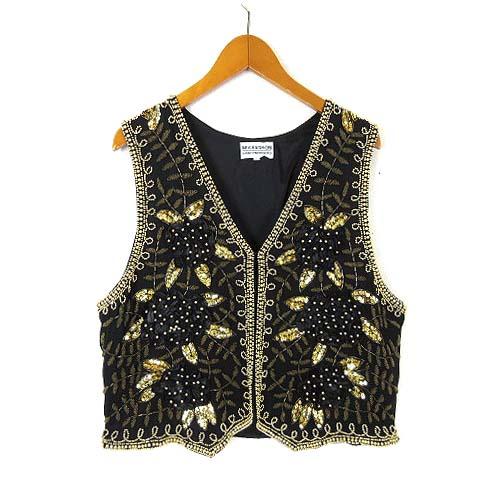 M.Y.FASHION ヴィンテージ ベスト ジレ 花モチーフ レース スパンコール ビーズ シルク...