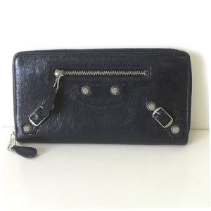 バレンシアガ BALENCIAGA 財布 ジャイアント シティ コンチネンタル 長財布 ラウンドファスナー レザー 黒 ブラック シルバー