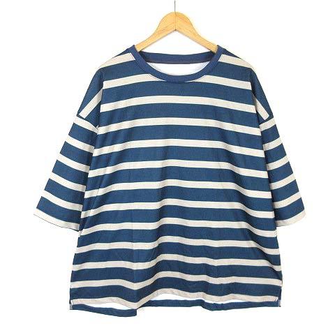 未使用品 Tシャツ オーバーサイズ マルチボーダー クルーネック 半袖 L ネイビーブルー ベージュ...