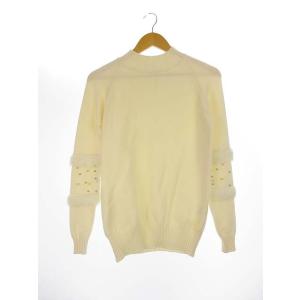 【中古】ファッションメッセージ fashion message ラビットファー パール 装飾 ハイネック ニット セーター プルオーバー 長袖 ホワイト 白   【ベクトル 古着】