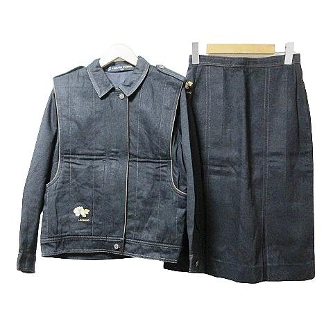 レオナール Fashion 90S セットアップ スカート スーツ シルク デニム 中綿 ジャケット...