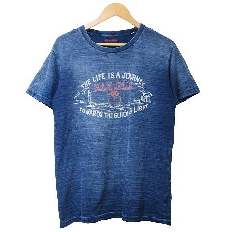 ブルーブルー BLUE BLUE インディゴ Tシャツ 半袖 HRM カットソー プリント クルーネ...