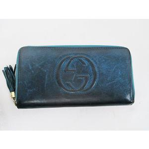 グッチ GUCCI 長財布 ラウンドファスナー 青緑 ソーホ...