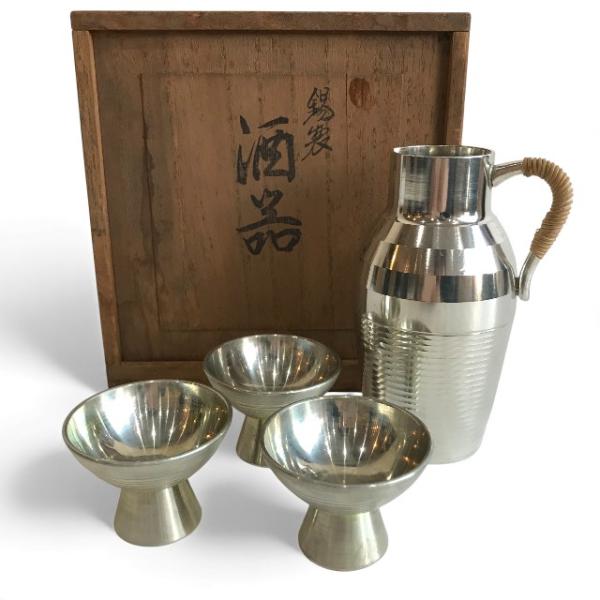 錫製 酒器4点セット ちろり お猪口 おちょこ シルバー系 食器 その他