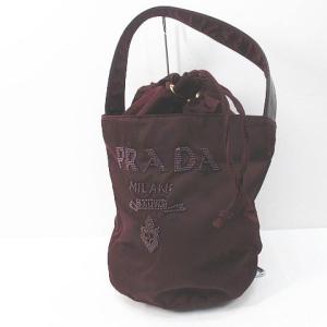 プラダ PRADA ハンドバッグ ビーズロゴ バーガンディ レザーハンドル イタリア製 レディース