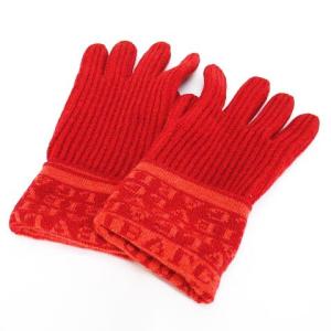 ブルガリ BVLGARI カシミヤ手袋 5本指 グローブ L レッド 赤 ロゴ文字 イタリア製 服飾小物 レディース｜vectorpremium