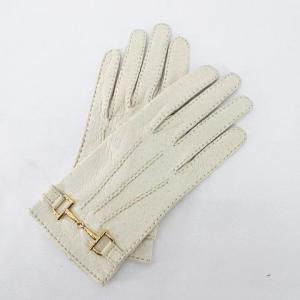 セリーヌ CELINE 手袋 5本指 グローブ レザー 9 白系 ホワイト フランス製 ステッチ 金具 ロゴ 小物 レディース｜vectorpremium