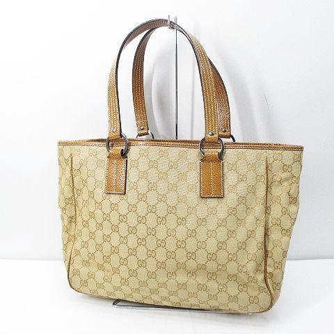 グッチ GUCCI 113017 002404 GG トートバッグ キャンバス レザー ベージュ  ...