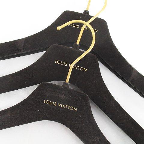 ルイヴィトン LOUIS VUITTON ハンガー 3本セット 茶系 ブラウン ベロア調 ロゴ 文字...