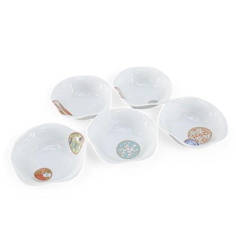 5客セット 深川製 花形小鉢 磁寿赤絵 小皿 小鉢 四君子 手毬 有田焼 白系 ホワイト 食器 その...