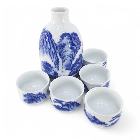 香蘭社 6点セット 酒器セット 酒器揃 徳利 お猪口 山水楼閣絞 染付 ブランド食器 その他