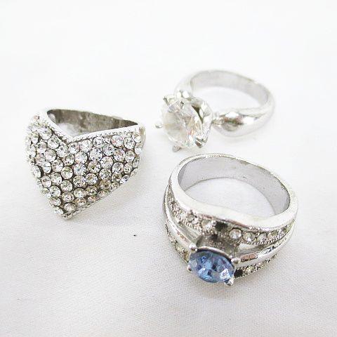 3点セット 指輪 リング 11号 10号 13号 シルバー系 ラインストーン アクセサリー レディー...