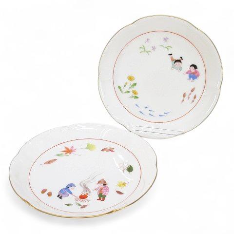 香蘭社 四季わらべ唄 金彩色絵 銘々皿 2枚セット プレート 小皿 白系 ホワイト ブランド食器 そ...