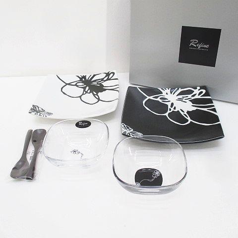 Refine リファイン スクエアプレート ガラスボウル スプーン ペアセット 白黒系 美濃焼 ブラ...
